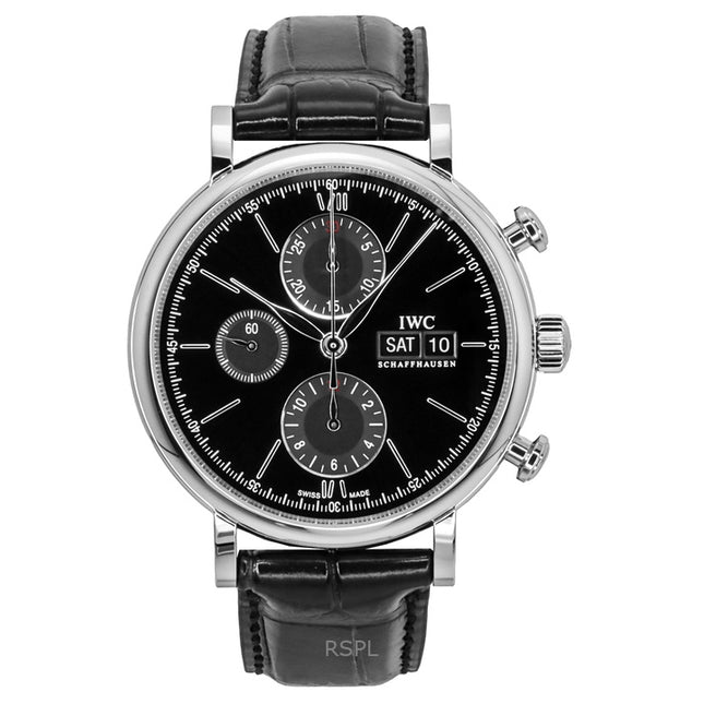 IWC Portofino Chronograph Leather Strap Black Dial Automatic IW391029 Men's Watch