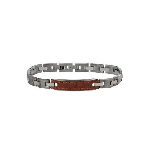 Maserati Jewels Leather And Stainless Steel JM218AMD01 Bracelet For Men