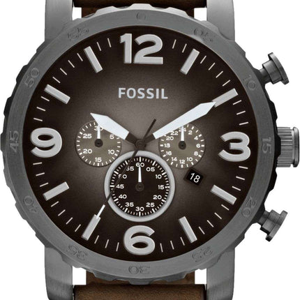 Fossil Nate Chronograph Quartz Brown Leather Strap JR1424 Men's Watch