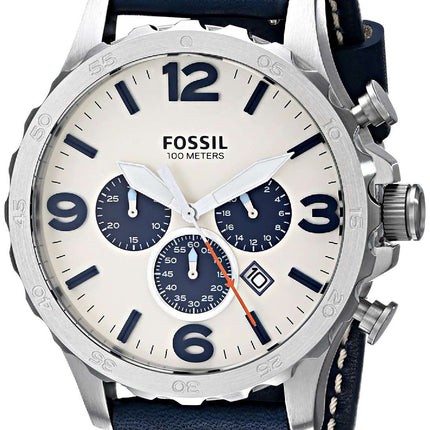 Fossil Nate Chronograph Quartz Navy Blue Leather JR1480 Men's Watch