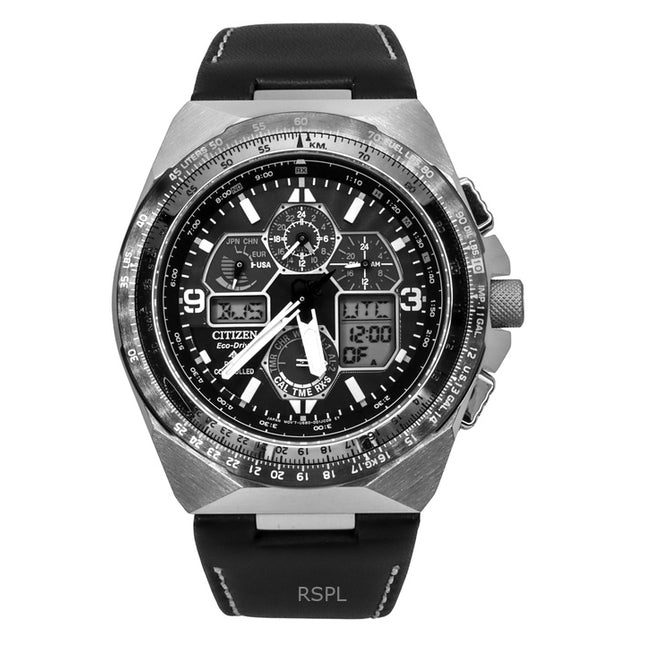 Citizen Promaster Skyhawk A-T Leather Strap Black Dial Eco-Drive Diver's JY8149-05E 200M Men's Watch