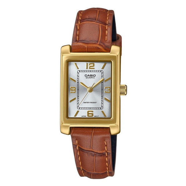 Casio Standard Analog Brown Leather Strap Silver Dial Quartz LTP-1234GLL-7A Women's Watch