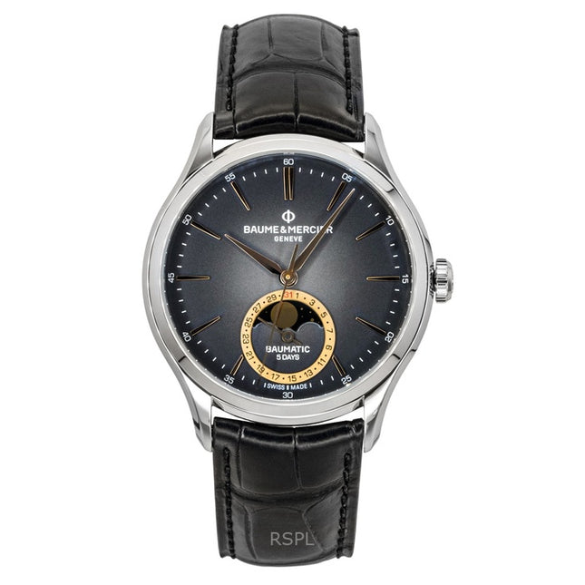Baume & Mercier Clifton Leather Strap Moon phase Black Dial Automatic M0A10758 Men's Watch