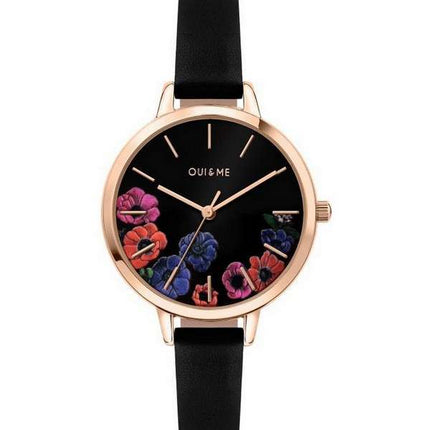Oui & Me Petite Fleurette Black Dial Leather Strap Quartz ME010059 Women's Watch