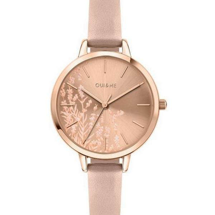 Oui & Me Petite Fleurette Rose Gold Sunray Dial Leather Strap Quartz ME010064 Women's Watch