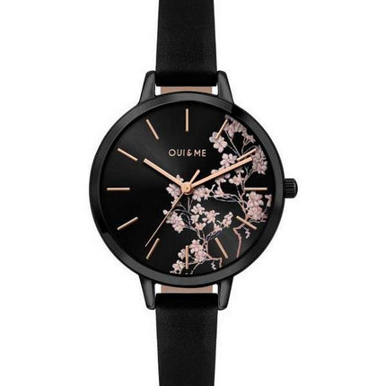 Oui & Me Petite Fleurette Black Dial Leather Strap Quartz ME010065 Women's Watch