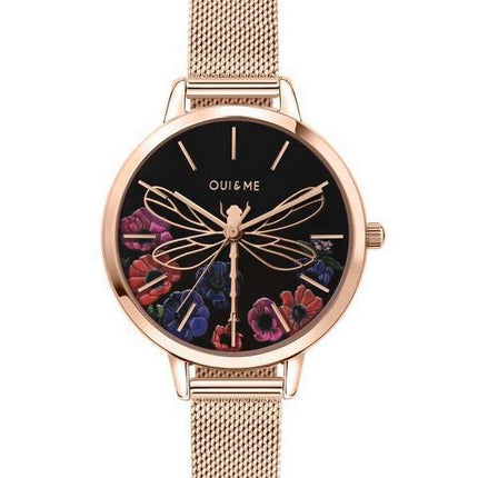 Oui & Me Fleurette Black Dial Rose Gold Tone Stainless Steel Quartz ME010102 Women's Watch