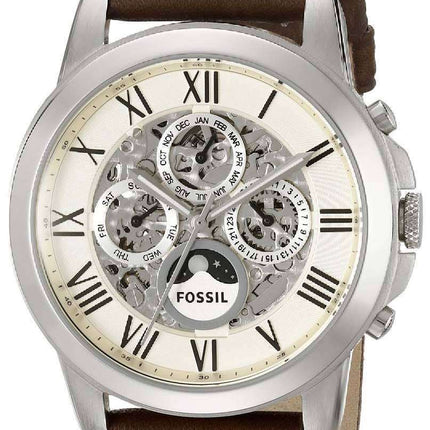Fossil Grant Automatic White Skeleton Dial Brown Leather ME3027 Men's Watch