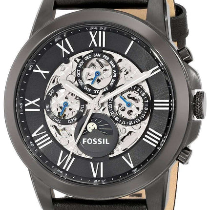 Fossil Grant Automatic Black Skeleton Dial Black Leather ME3028 Men's Watch