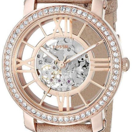 Fossil Curiosity Automatic Skeleton Crystals Dial Beige Leather ME3060 Women's Watch