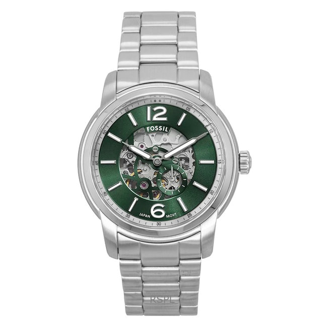 Fossil Heritage Stainless Steel Green Skeleton Dial Automatic ME3262 Men's Watch