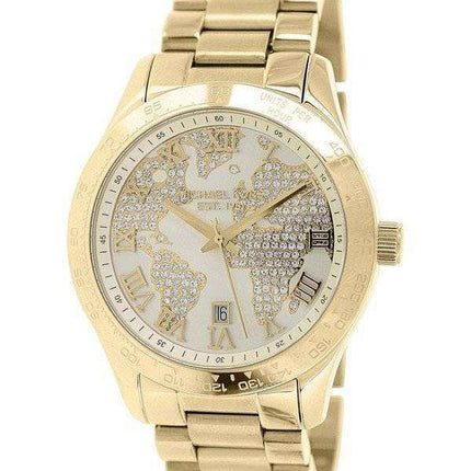 Michael Kors Layton Engraved Map Crystal Pave Dial MK5959 Women's Watch