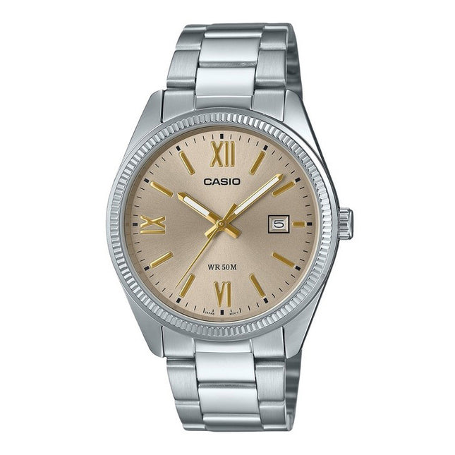 Casio Standard Analog Ion Plated Stainless Steel Beige Dial Quartz MTP-1302DD-9AV Men's Watch