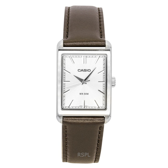 Casio Analog Leather Strap Silver Dial Quartz MTP-B215L-7AV Men's Watch