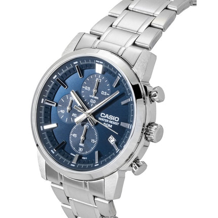 Casio Analog Chronograph Stainless Steel Blue Dial Quartz MTP-E510D-2A2V Men's Watch