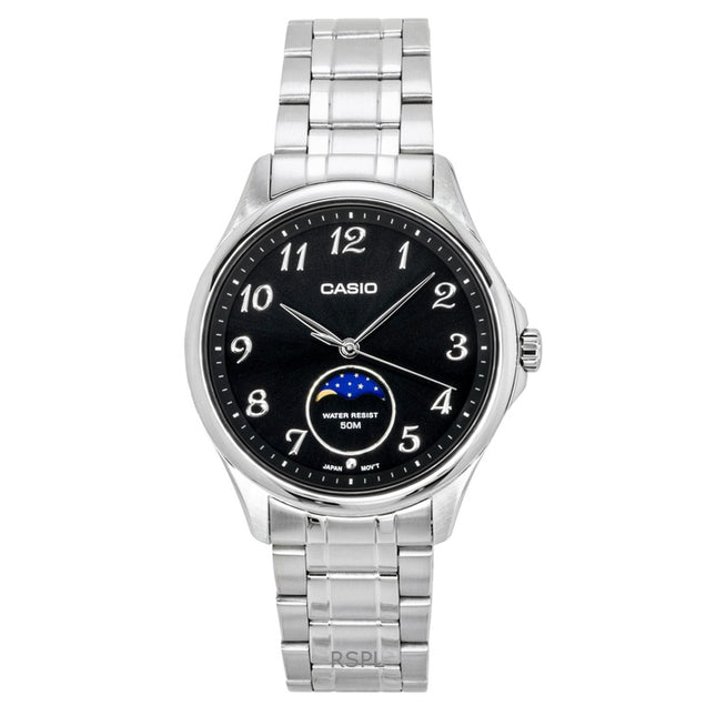 Casio Standard Analog Moon Phase Stainless Steel Black Dial Quartz MTP-M110D-1AV Men's Watch