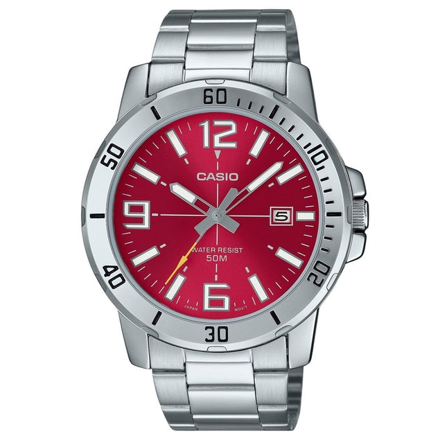 Casio Standard Analog Stainless Steel Red Dial Quartz MTP-VD01D-4BV Men's Watch