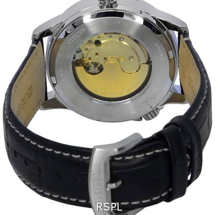 Citizen Leather Strap Black Dial Automatic NJ0140-17E 100M Mens Watch