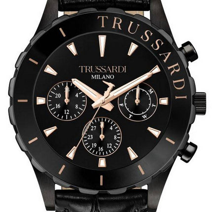 Trussardi T-Logo Black Dial Leather Strap Quartz R2451143003 Mens Watch
