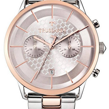 Trussardi T-World Chronograph Pink Dial Two Tone Stainless Steel Quartz R2473616002 Mens Watch