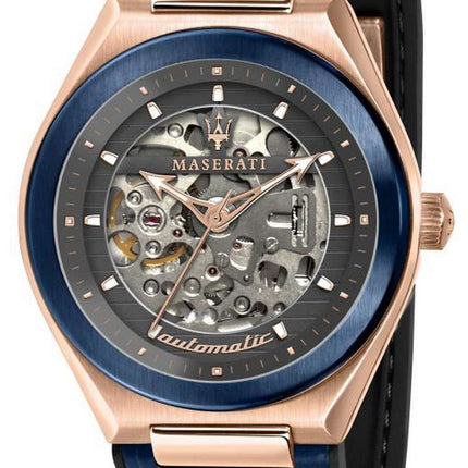 Maserati Triconic Skeleton Grey Dial Leather Strap Automatic R88211390