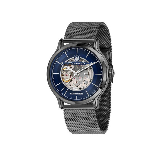 Maserati Epoca Stainless Steel Mesh Bracelet Blue Skeleton Dial Automatic R8823118012 100M Men's Watch