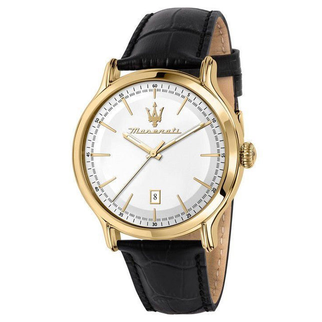 Maserati Epoca Leather Strap Silver Dial Quartz R8851118015 100M Mens Watch