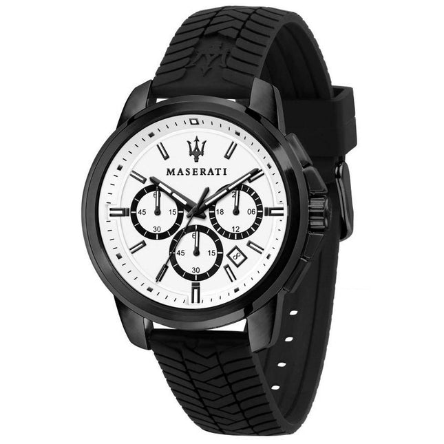 Maserati Successo Chronograph White Dial Silicon Strap Quartz R8871621010 Mens Watch