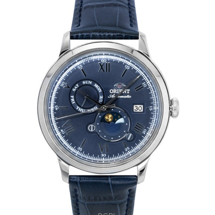 Orient Classic Sun and Moon Leather Strap Navy Blue Dial Automatic RA-AK0806L Men's Watch