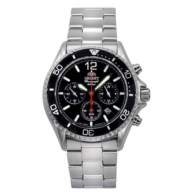 Orient Chronograph Stainless Steel Black Dial Solar Diver's RA-TX0202B10B 200M Men's Watch