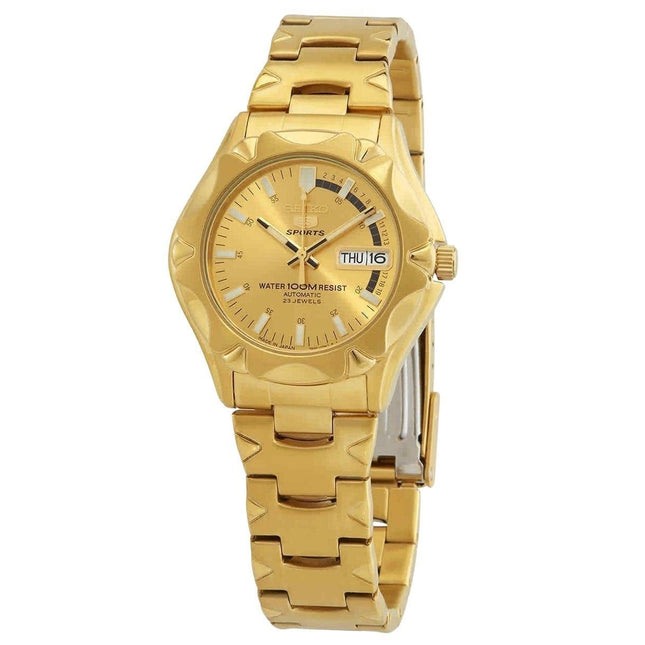 Refurbished Seiko 5 Sports Gold Tone Stainless Steel Gold Dial Automatic SNZ450J1 100M Men's Watch