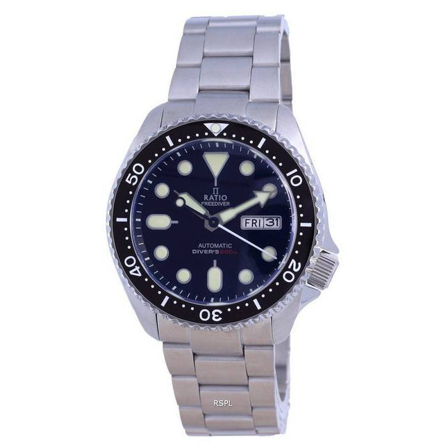 Ratio FreeDiver Black Dial Sapphire Crystal Stainless Steel Automatic RTA100 200M Men's Watch