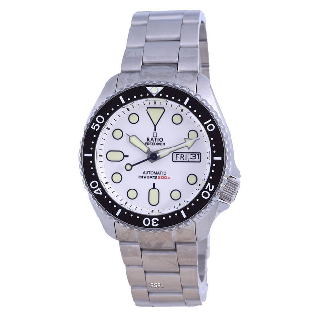 Ratio FreeDiver White Dial Sapphire Crystal Stainless Steel Automatic RTA109 200M Men's Watch