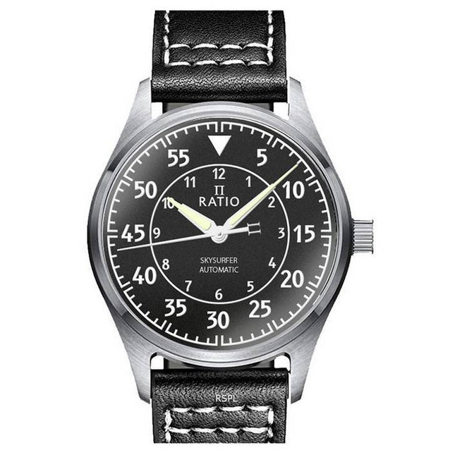 Ratio Skysurfer Pilot Black Textured Dial Leather Automatic RTS320 200M Mens Watch