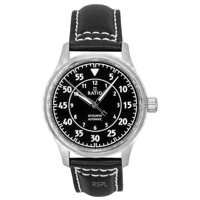 Ratio Skysurfer Pilot Black Sunray Dial Leather Automatic RTS321 200M Mens Watch