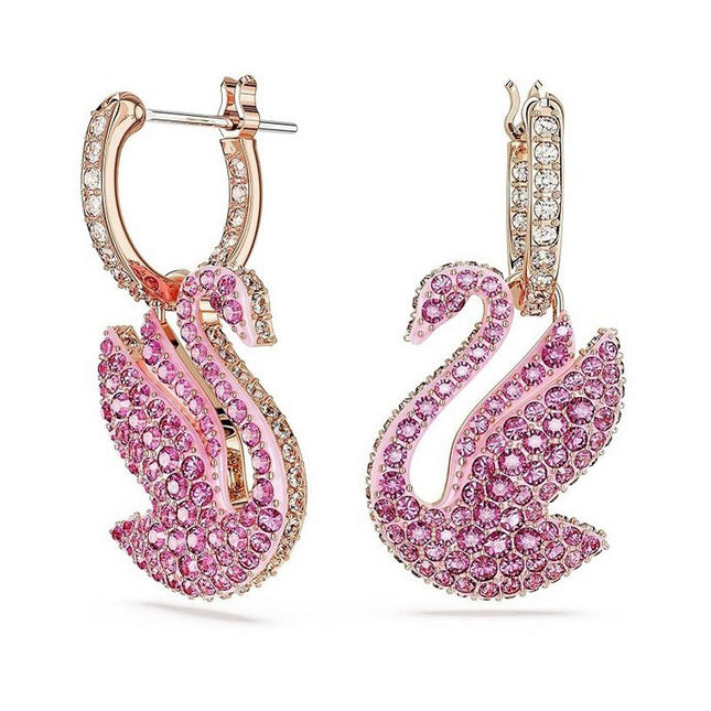 Swarovski Swan Pink Crystals And Rose Gold Tone Plated Drop Earrings 5647544 For Women