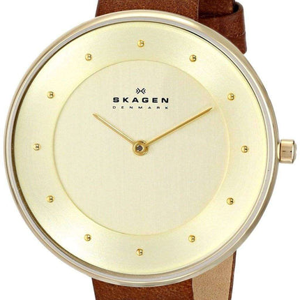 Skagen Gitte Champagne Dial Brown Leather Strap SKW2138 Women's Watch