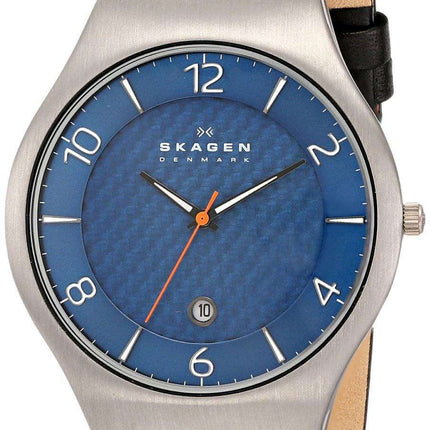 Skagen Grenen Blue Dial Perforated Black Leather SKW6148 Men's Watch
