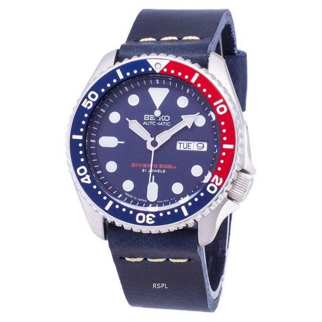 Seiko Automatic SKX009J1-LS15 Diver's 200M Dark Blue Leather Strap Men's Watch