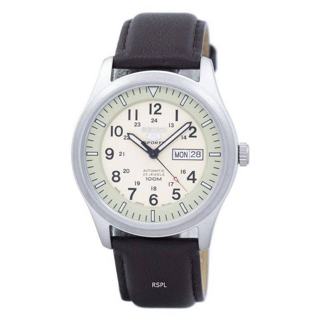 Seiko 5 Sports Military Automatic Japan Made Ratio Dark Brown Leather SNZG07J1-LS11 Men's Watch