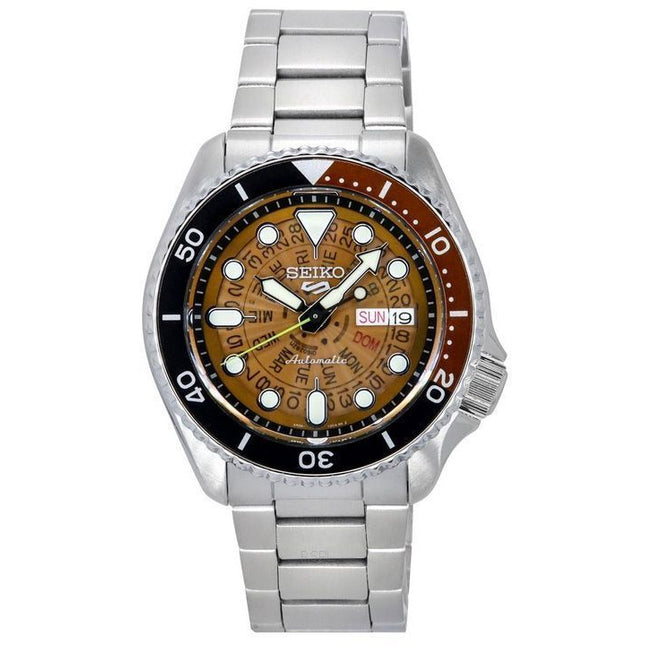 Seiko 5 Sports SKX Style Stainless Steel Transparent Orange Dial Automatic SRPJ47K1 100M Men's Watch