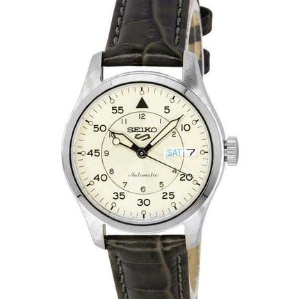 Refurbished Seiko 5 Sports GMT Champagne Flieger Suit Style Leather Strap Automatic SRPJ87K1 100M Men's Watch