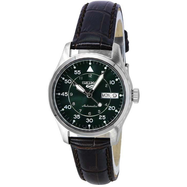 Seiko 5 Sports GMT Kelly Green Flieger Suit Style Leather Strap Automatic SRPJ89K1 100M Men's Watch