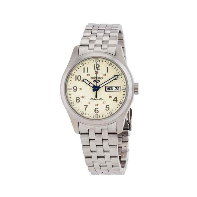 Seiko 5 Sports Laurel 110th Anniversary Limited Edition Beige Dial Automatic SRPK41K1 100M Mens Watch With Extra Strap