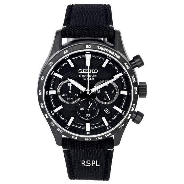 Seiko Urban Sports Chronograph Nylon Strap Black Dial Quartz SSB417 SSB417P1 SSB417P 100M Men's Watch