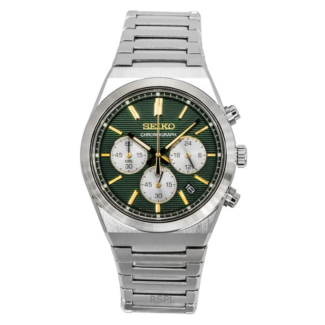Seiko Sport Chronograph Stainless Steel Green Dial Quartz SSB461P1 100M Men's Watch