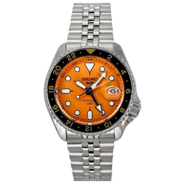 Refurbished Seiko 5 Sports SKX Sports Style GMT Stainless Steel Orange Dial 24 Jewels Automatic SSK005J1 100M Men's Watch