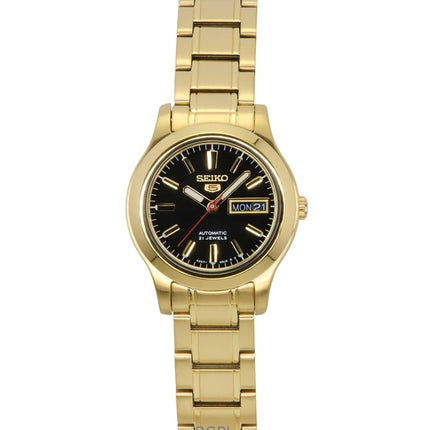 Seiko 5 Classic Gold Tone Stainless Steel Black Dial 21 Jewels Automatic SYMD96K1 Women's Watch