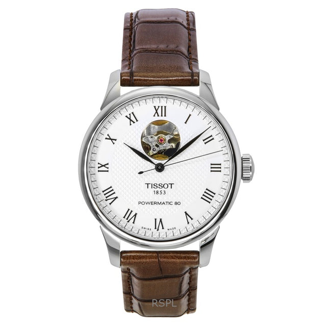 Tissot Le Locle Powermatic 80 Leather Strap Open Heart Silver Dial Automatic T006.407.16.033.01 Men's Watch