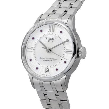 Tissot T-Classic Chemin Des Tourelles White Mother of Pearl Rubies Dial Automatic T099.207.11.113.00 Women's Watch